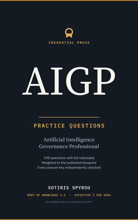 Front cover of AIGP Practice Questions, 198 questions with full rationales.